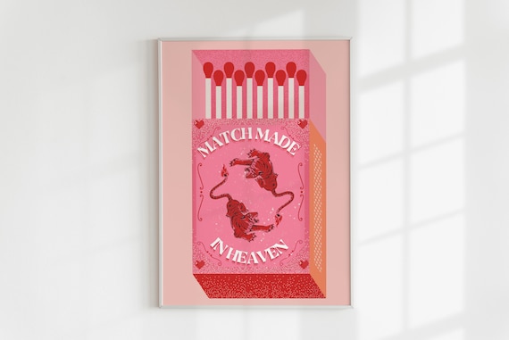 Retro Tiger Matchbox Print Pink Vintage Art