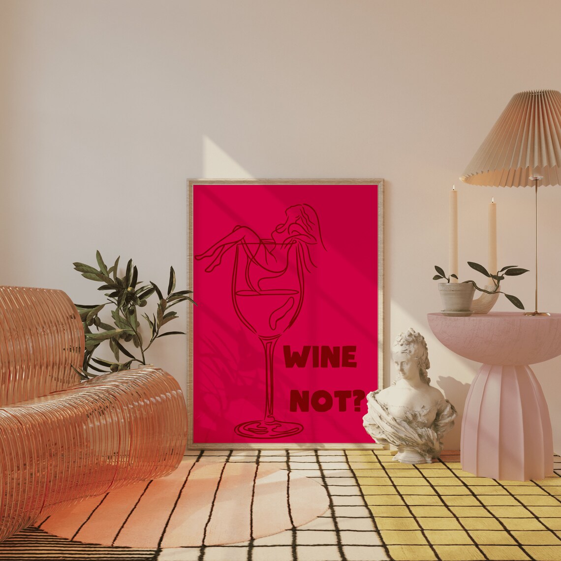 Wine Not Hot Pink Giant Wine Glass Line Art Funny Kitchen Poster - Image 4