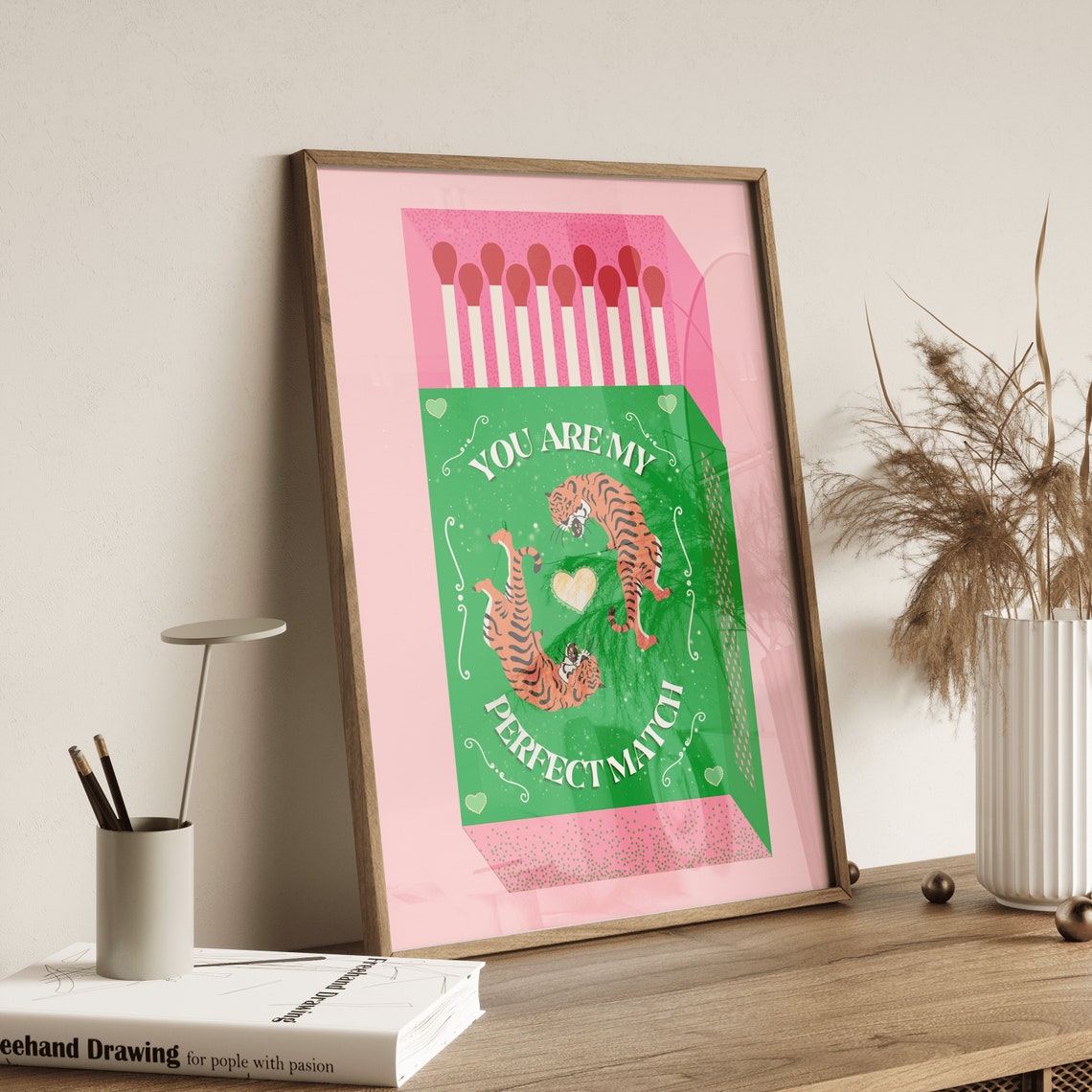 You Are My Perfect Match Green Matchbox Tiger Love Quote Poster - Image 2