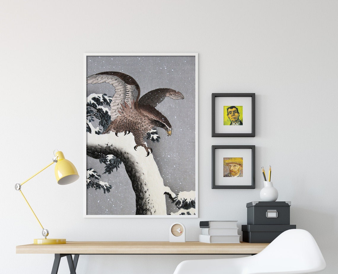 Ohara Koson Eagle on Snow Covered Branch Japanese Woodblock Poster - Image 4