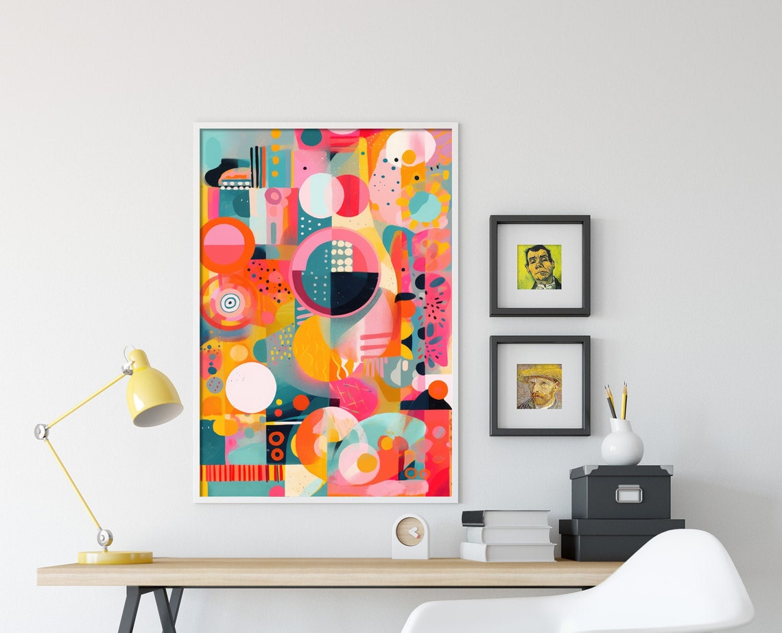Playful Mid Century Abstract Circles in Coral and Teal Poster - Image 4