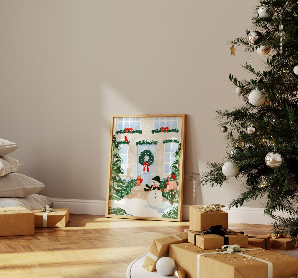 Winter Snowman Watercolor Art Print, Holiday Decor - Image 3