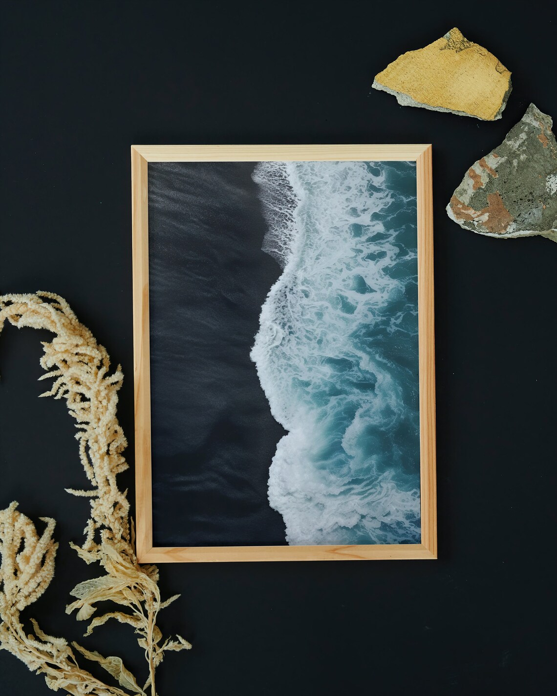 Black Sand Beach Aerial View Coastal Ocean Print - Image 5