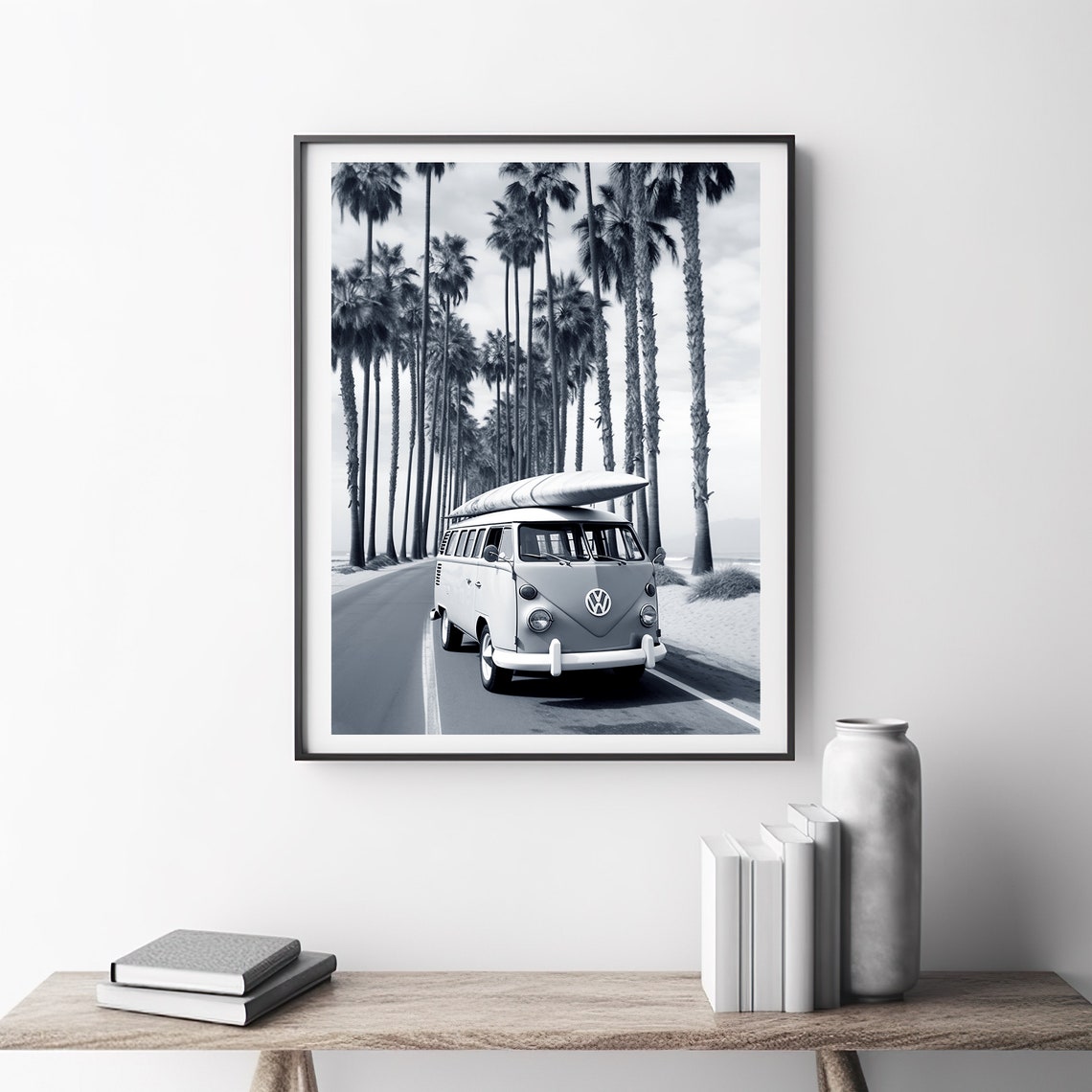 Black And White Art Beach Wall Art Boho Wall Decor Surfer Van Print Retro Van Print Art Art - Image 4