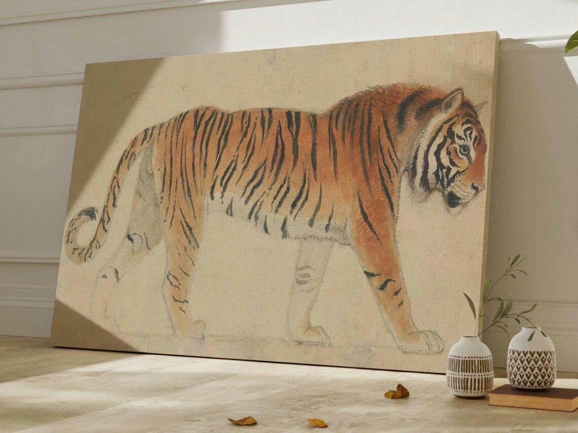 Vintage Tiger Art Print, Neutral Wildlife Decor - Image 3