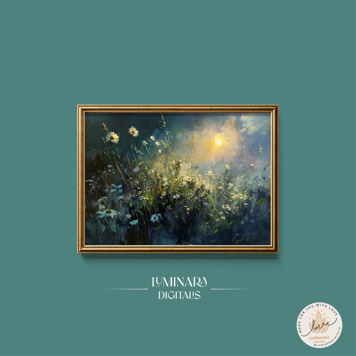 Moonlit Wildflower Meadow Night Impressionist Floral Art Print