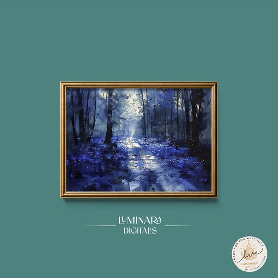 Wall Art Moonlit Bluebell Forest Image Mystical Nature Wall Art With Enchanting Charm