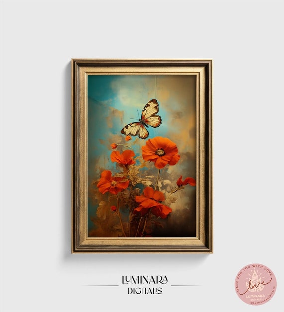 Vintage Floral Delight Wall Art Post Impressionist Butterfly Print Vintage Wall Decor 00284