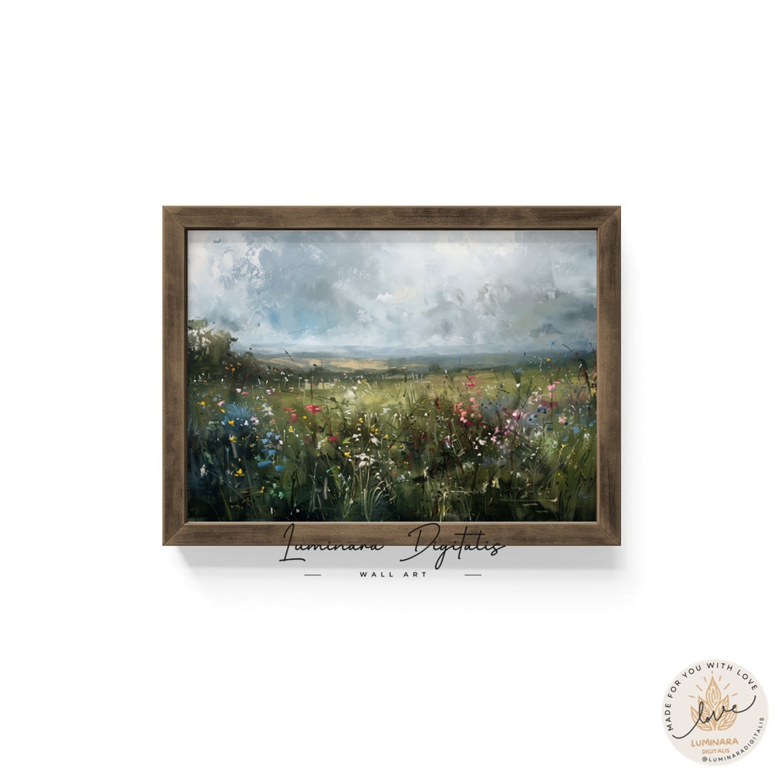 Rainy Wildflower Meadow Under Dramatic Cloudy Skies Art Poster - Image 6