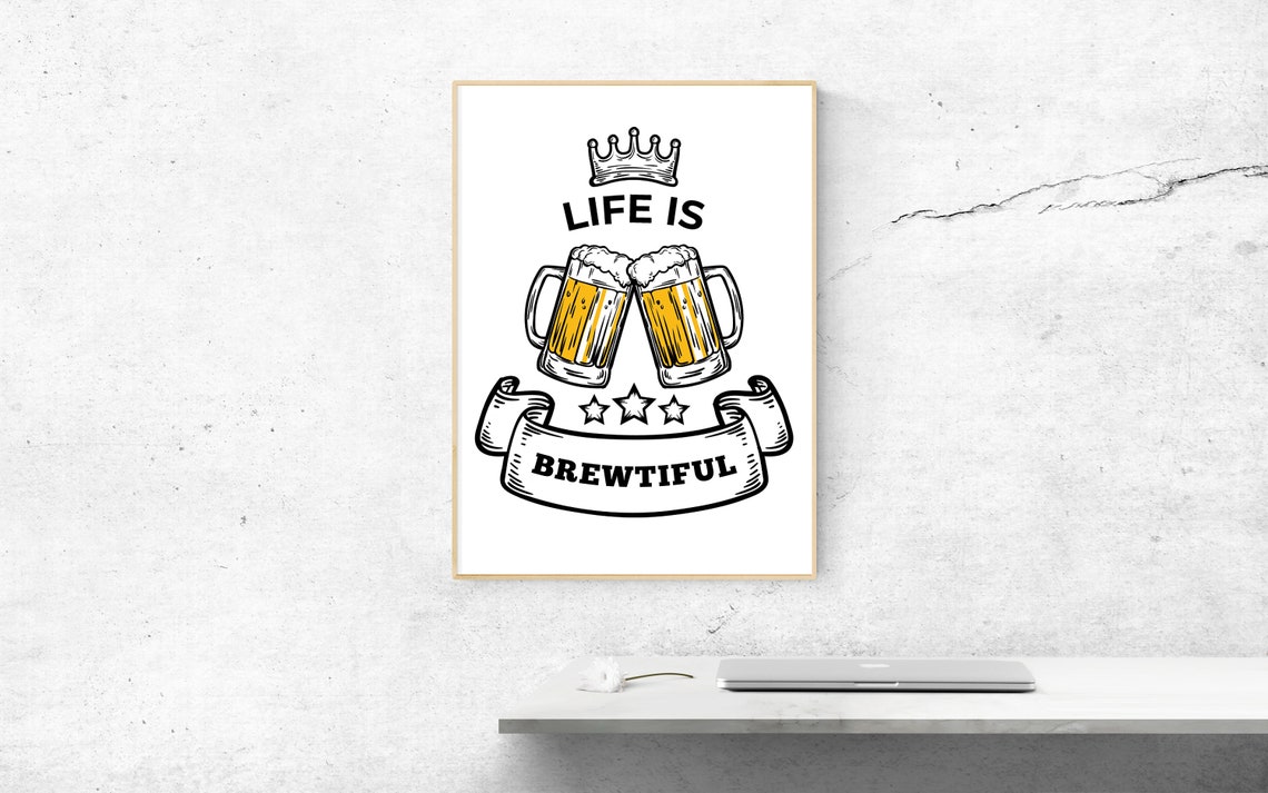 Life Is Brewtiful Funny Beer Mug Pun Poster Man Cave Decor Gift - Image 3