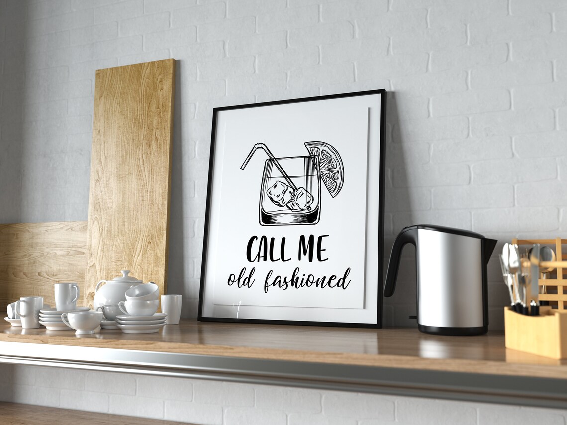 Call Me Old Fashioned Cocktail Sketch Bar Cart Art Poster Decor - Image 3
