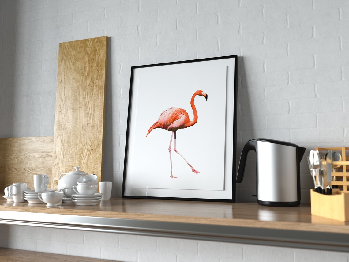 Pink Flamingo Tropical Bird Standing Watercolor Style Artwork Poster