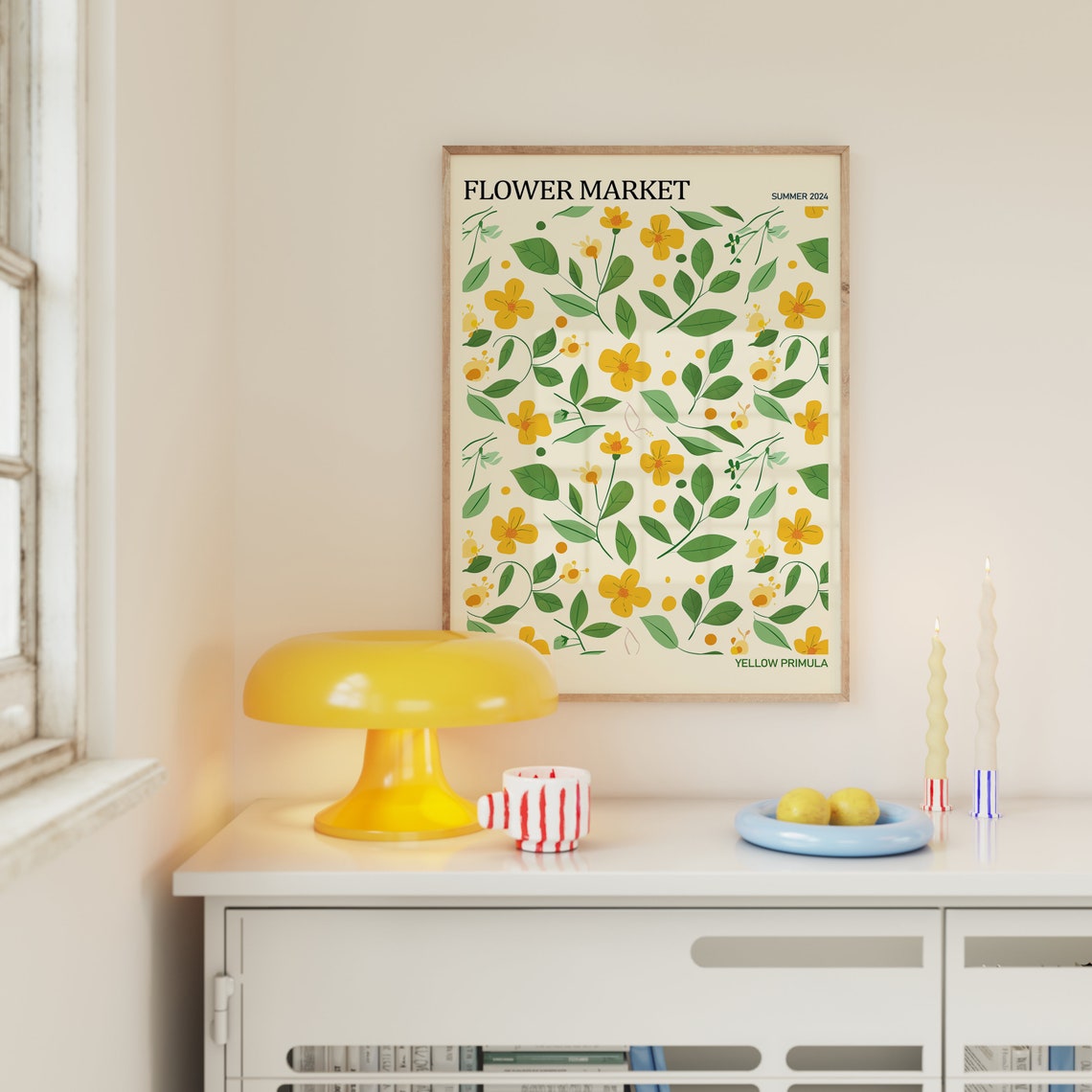 Flower Market Summer 2024 Yellow Primula Botanical Art Poster - Image 2