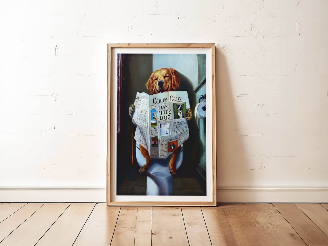 Funny Dog Toilet Humor Wall Art Print