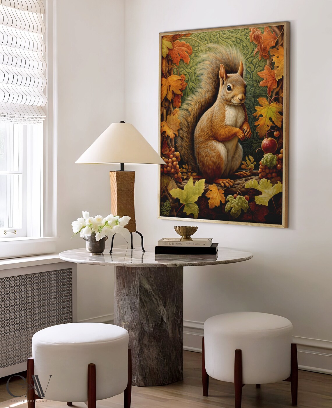 William Morris Inspired Squirrel Autumn Art Print - Image 3