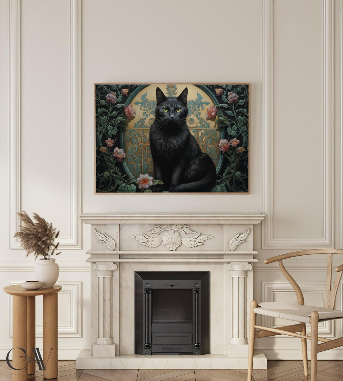 Black Cat Before Golden Arched Doorway with Ivy Flowers Poster - Image 4
