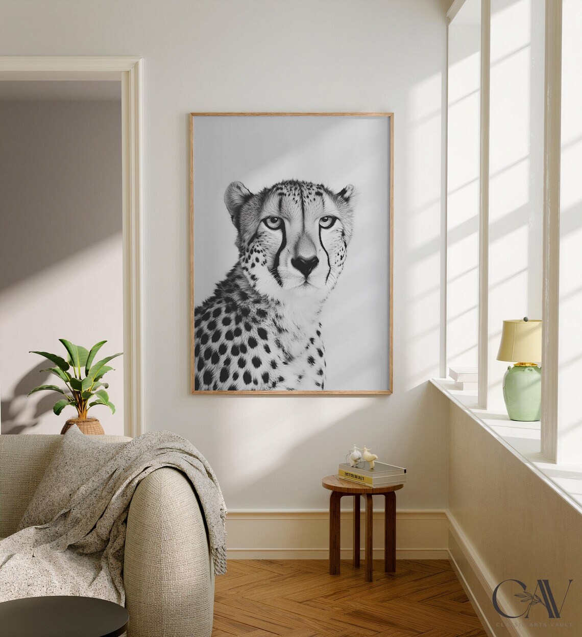 Black and White Cheetah Face Close Up Portrait Photography Wall Art - Image 2