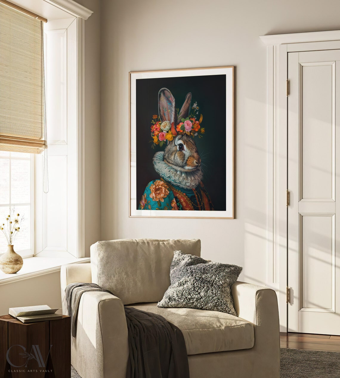 Rabbit Lace Ruff Flower Crown Regal Maximalist Portrait Wall Art - Image 2