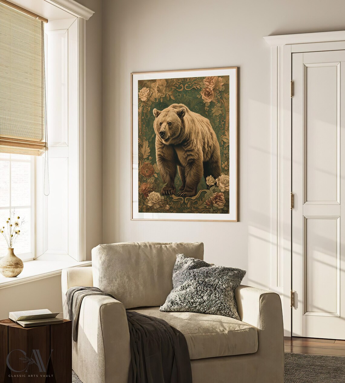 Brown Bear Standing Ornate Floral Vintage Woodland Art Poster - Image 2