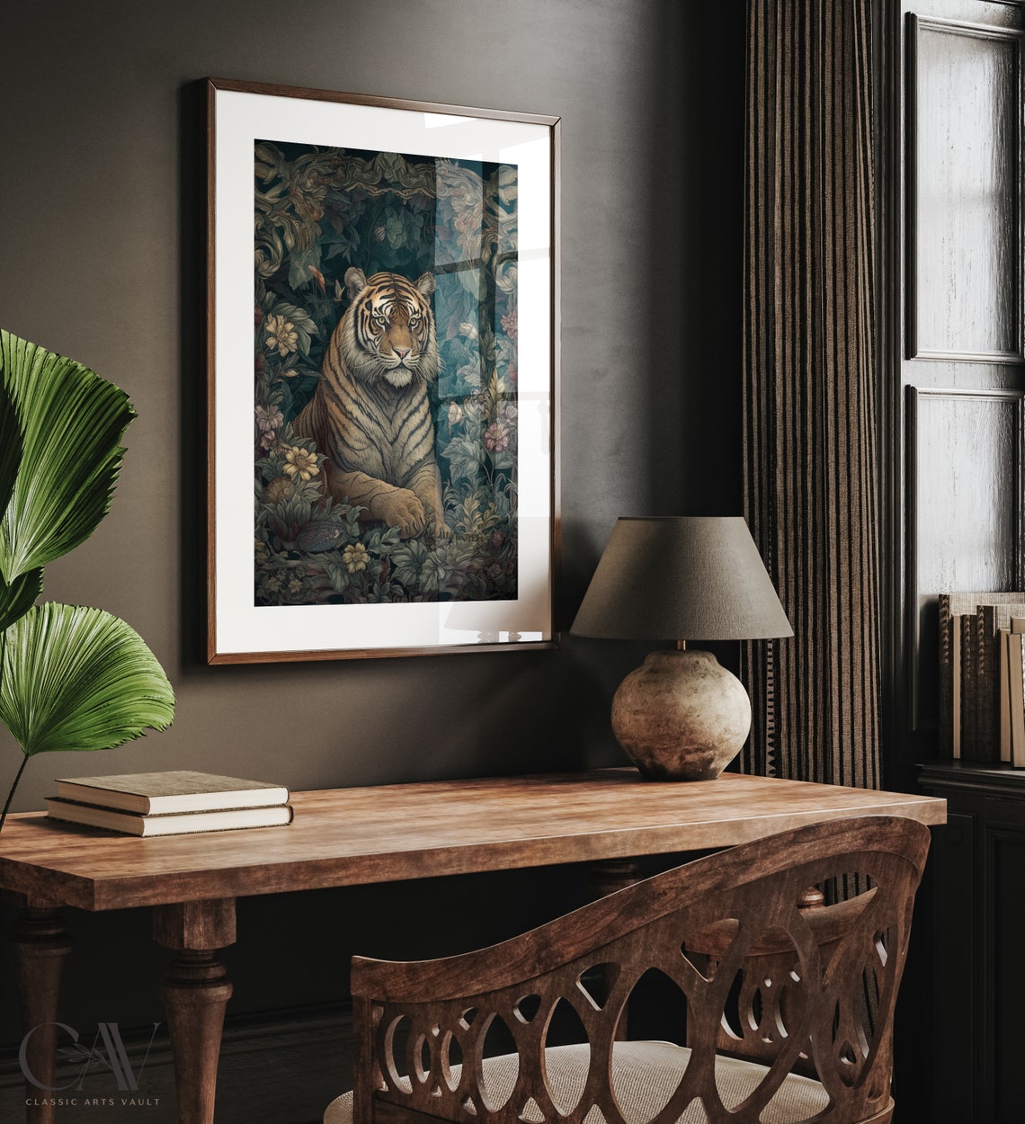 Tiger in Dark Botanical Jungle Vintage Illustration Art Poster - Image 4