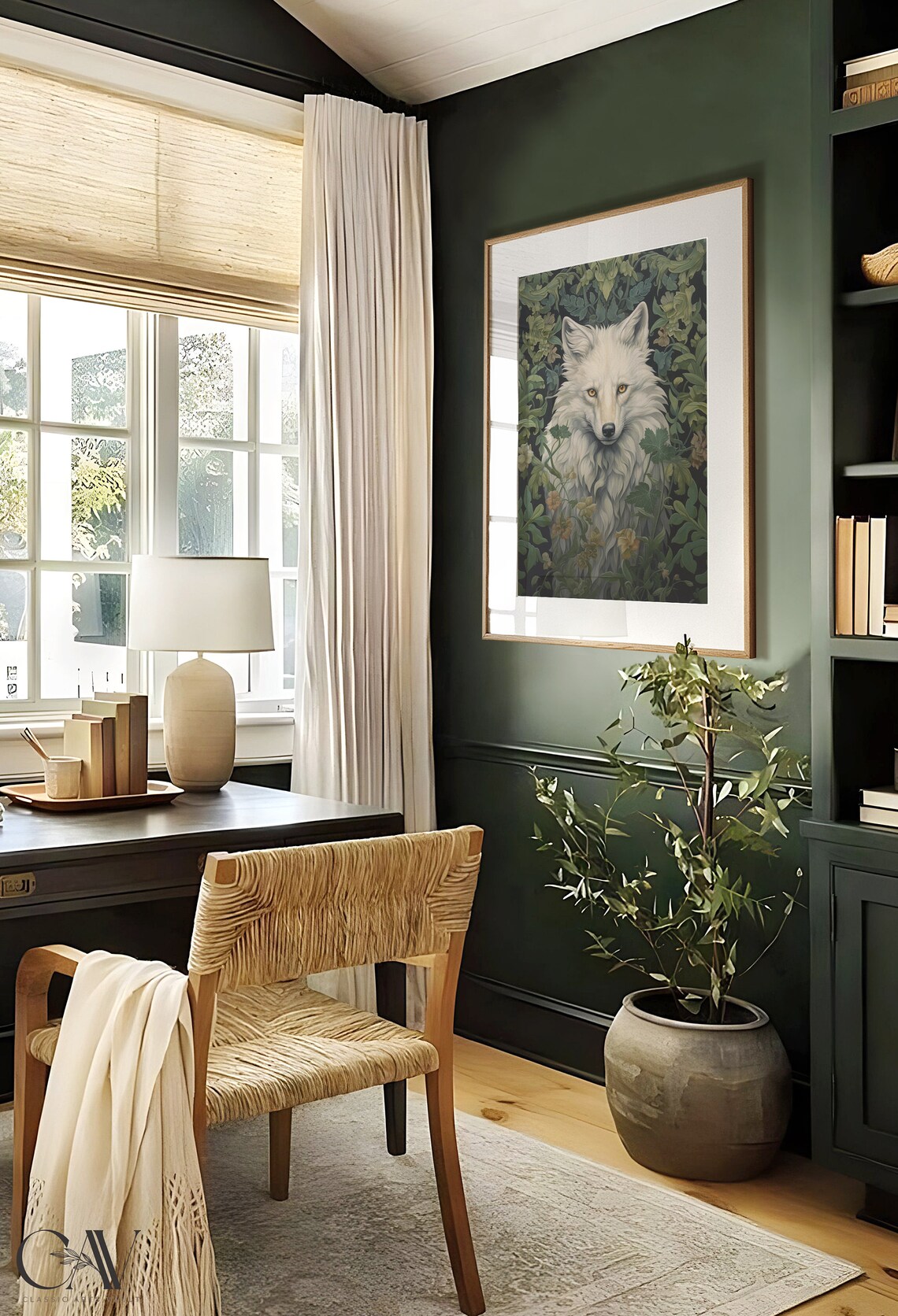 William Morris Inspired White Wolf Art Print - Image 3