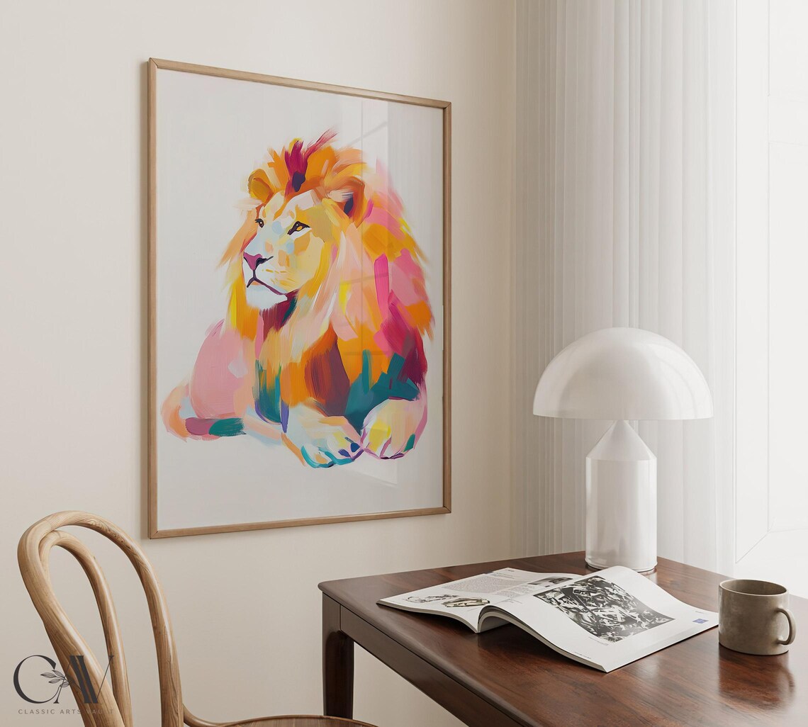 Colorful Abstract Lion Portrait Modern Safari Animal Art Poster - Image 3
