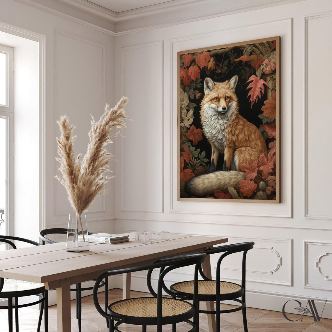 Red Fox Autumn Leaves Dark Botanical Vintage Fall Art Poster - Image 3