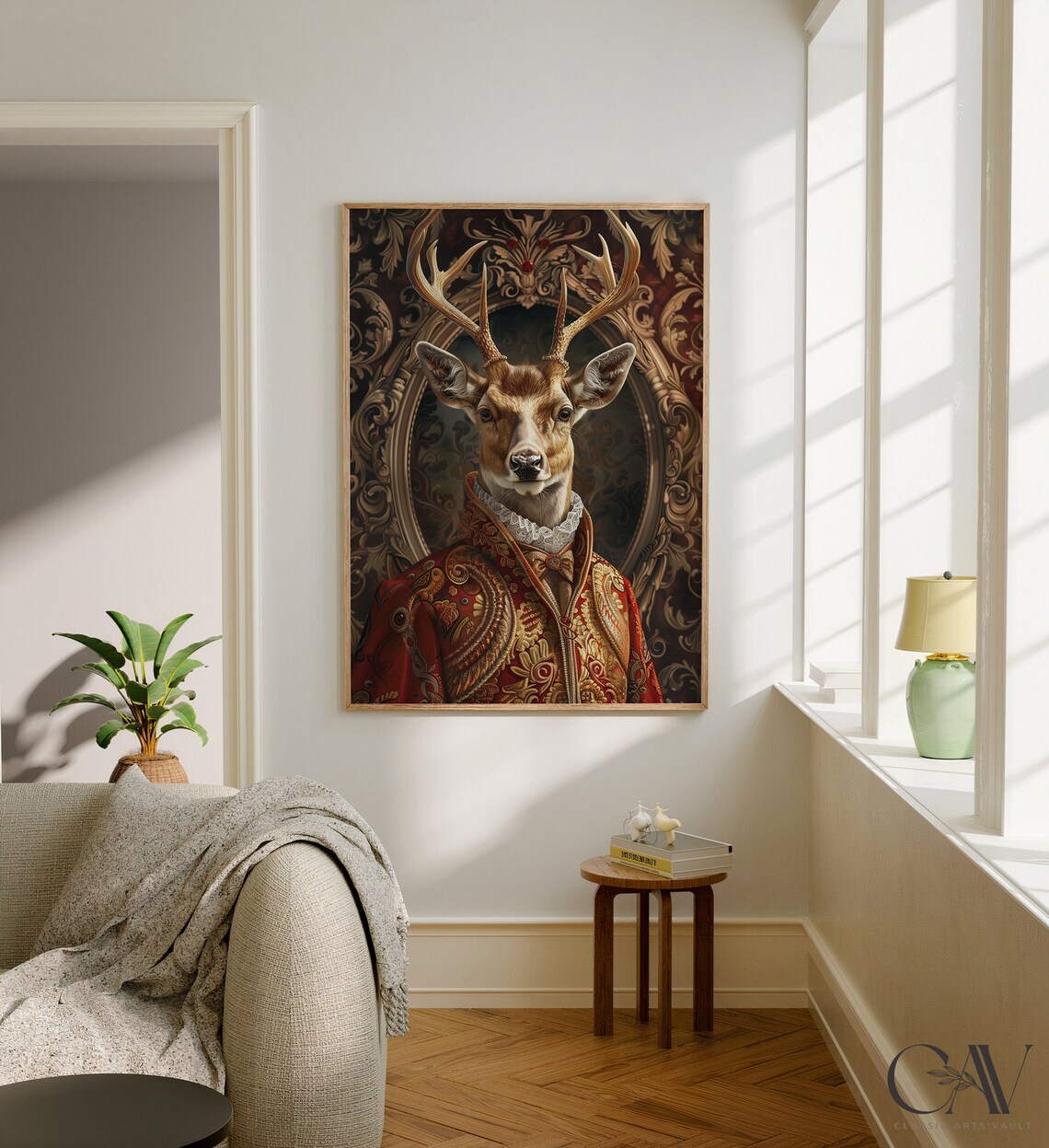 Stag with Antlers in Red Gold Baroque Coat and Lace Ruff Royal Poster - Image 3