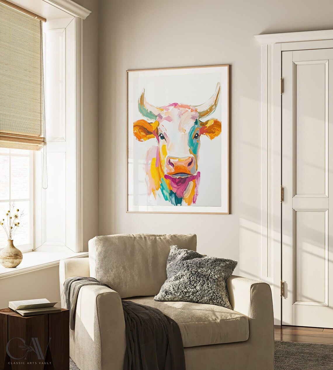 Colorful Bull Portrait Painting Pastel Pop Art Farm Animal Wall Art - Image 3