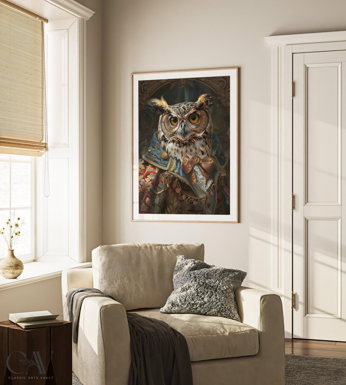 Owl in Spectacles and Baroque Brocade Coat Old Master Portrait Poster - Image 3