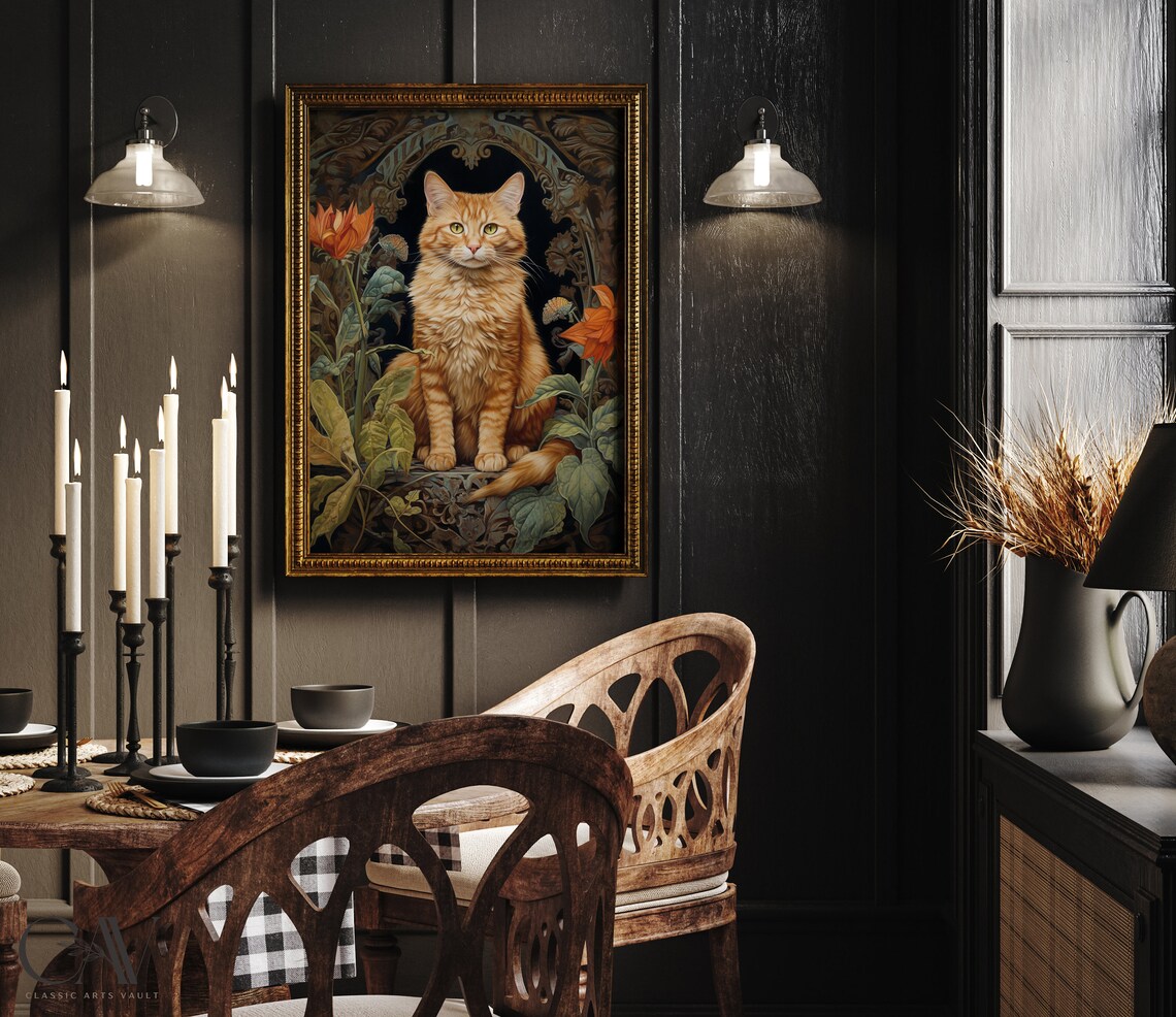 William Morris-Inspired Orange Cat Autumn Art Print - Image 2