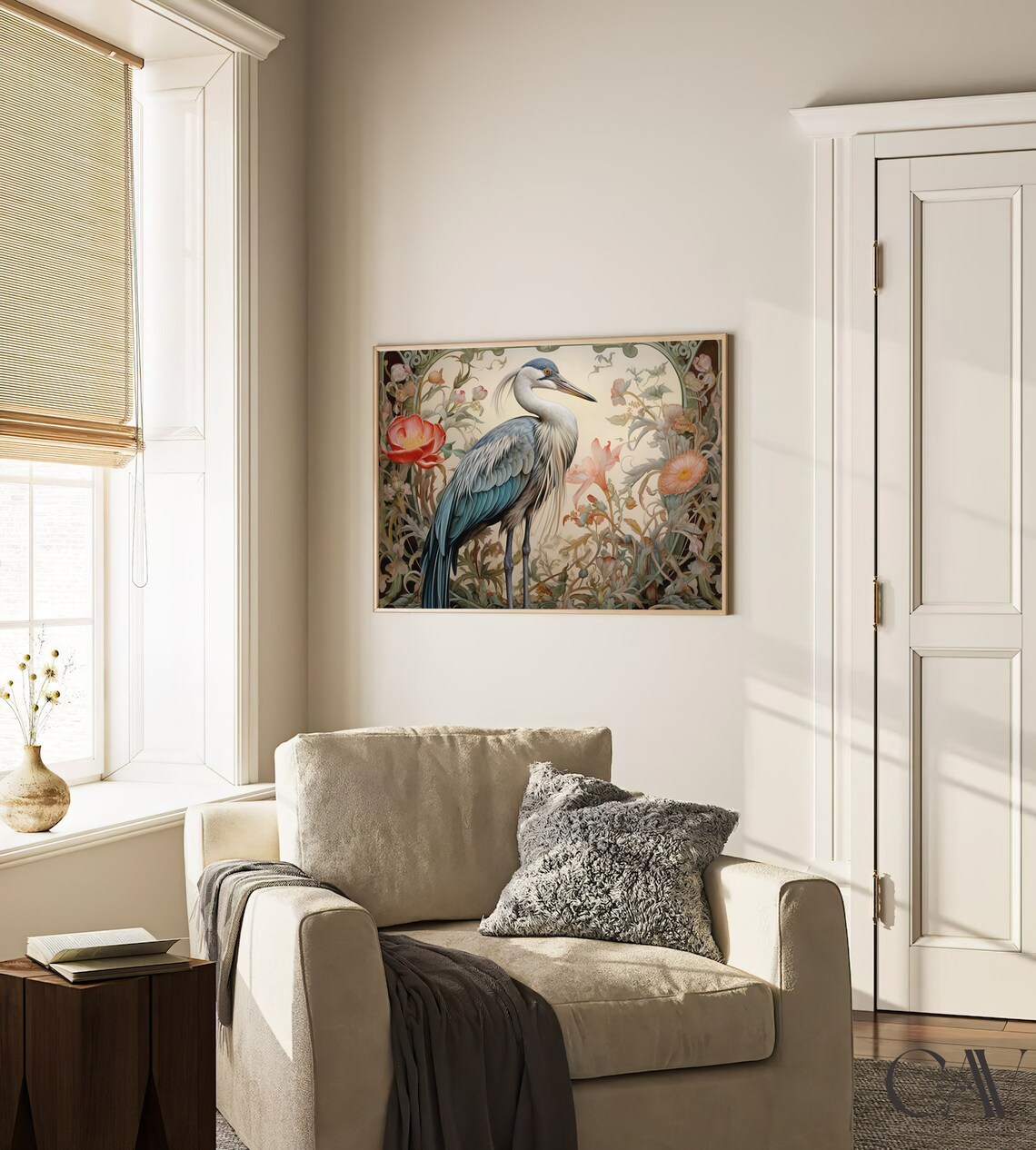 William Morris Inspired Crane Bird Art Print - Image 3