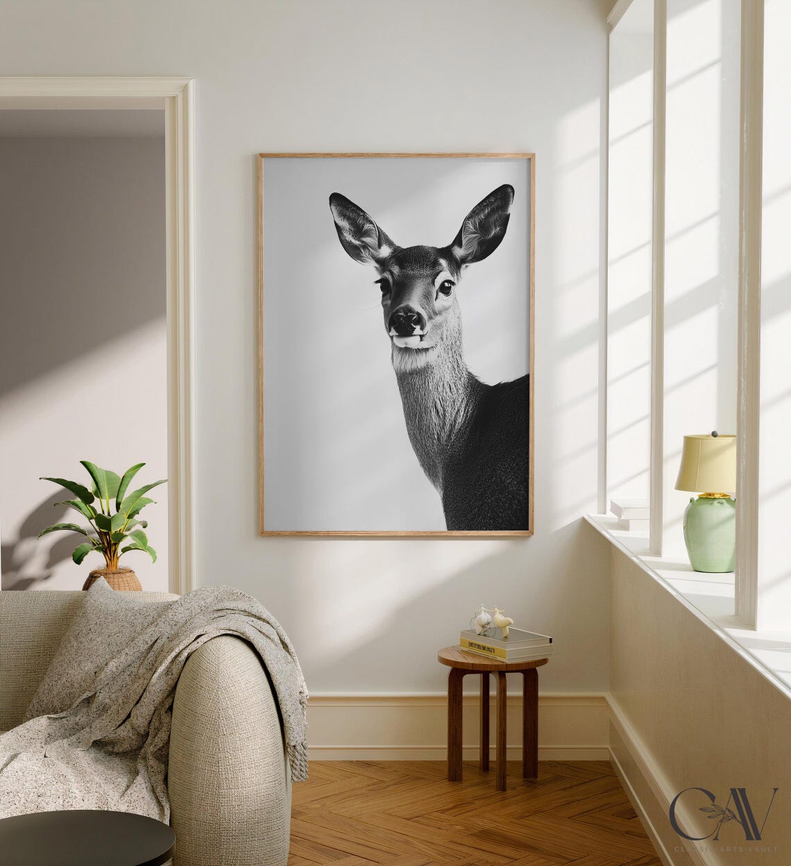 Black and White Deer Doe Portrait Gentle Wildlife Photography Poster - Image 2
