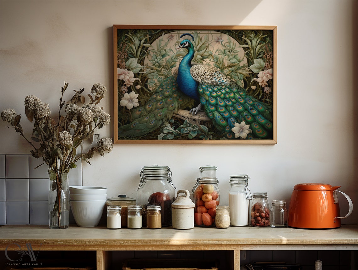 Peacock With Full Tail In Ornate Vintage Garden Scene Poster - Image 4