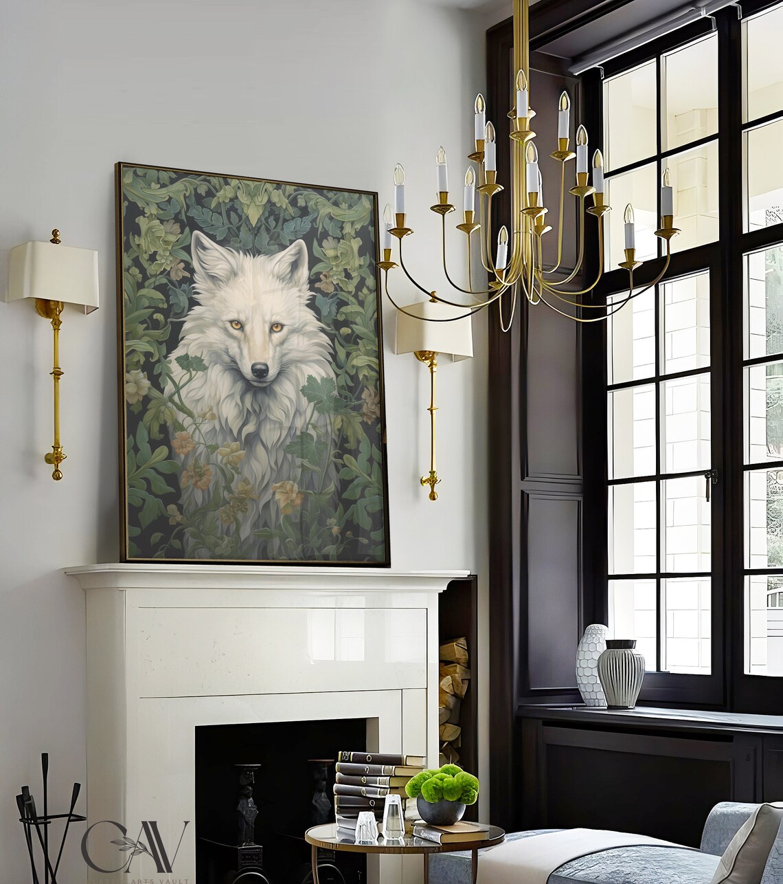 William Morris Inspired White Wolf Art Print - Image 2