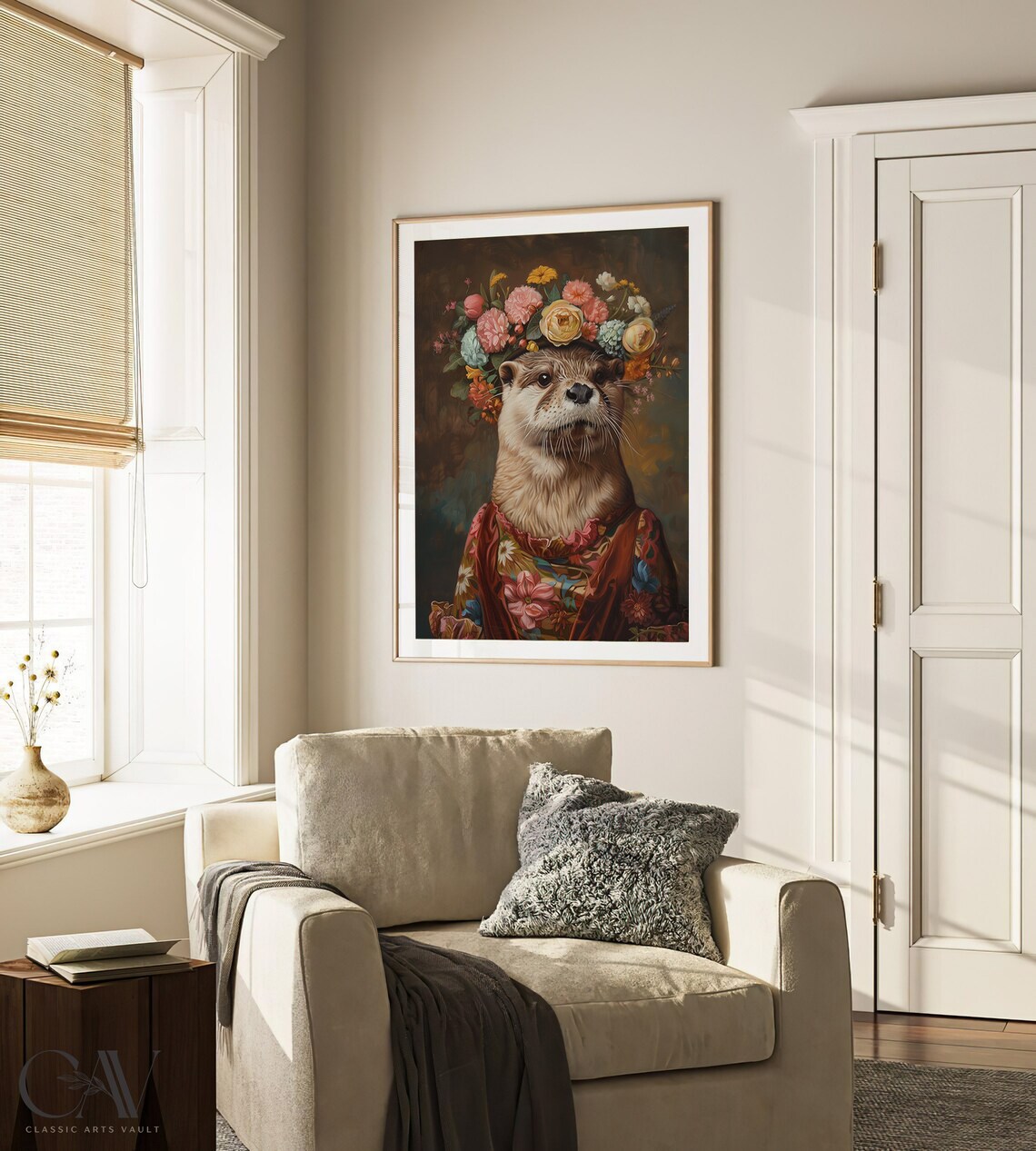 Cute Otter Flower Crown Portrait Colorful Floral Cape Wall Art - Image 3