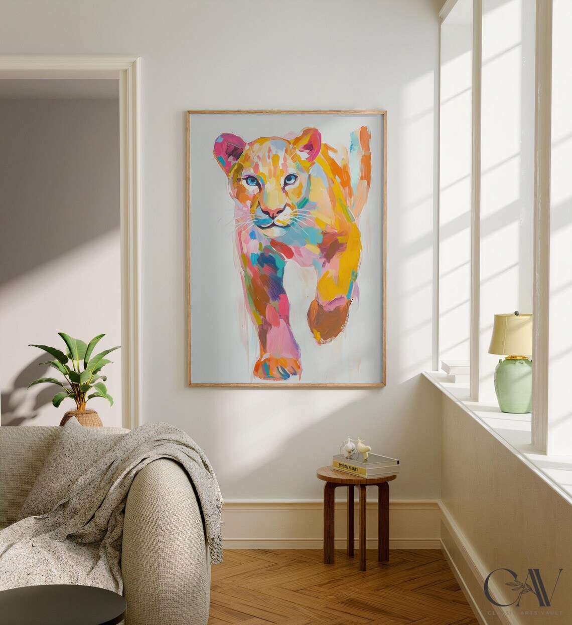 Lion Cub Colorful Brushstroke Portrait Playful Baby Animal Wall Art - Image 2