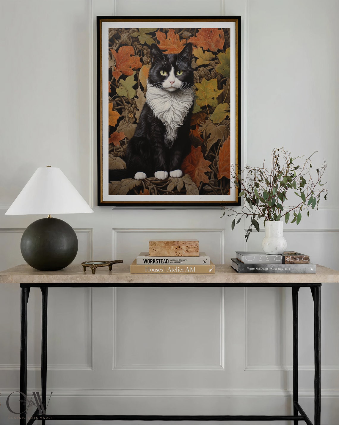 Tuxedo Cat Sitting Among Golden Autumn Leaves Fall Art Print - Image 3