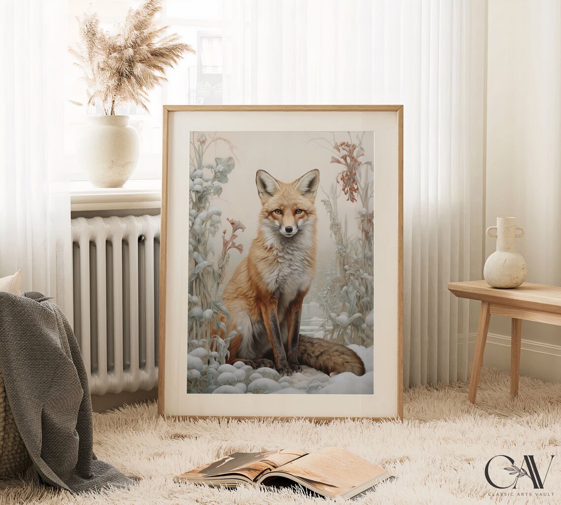 William Morris Inspired Fox Winter Art Print - Image 2