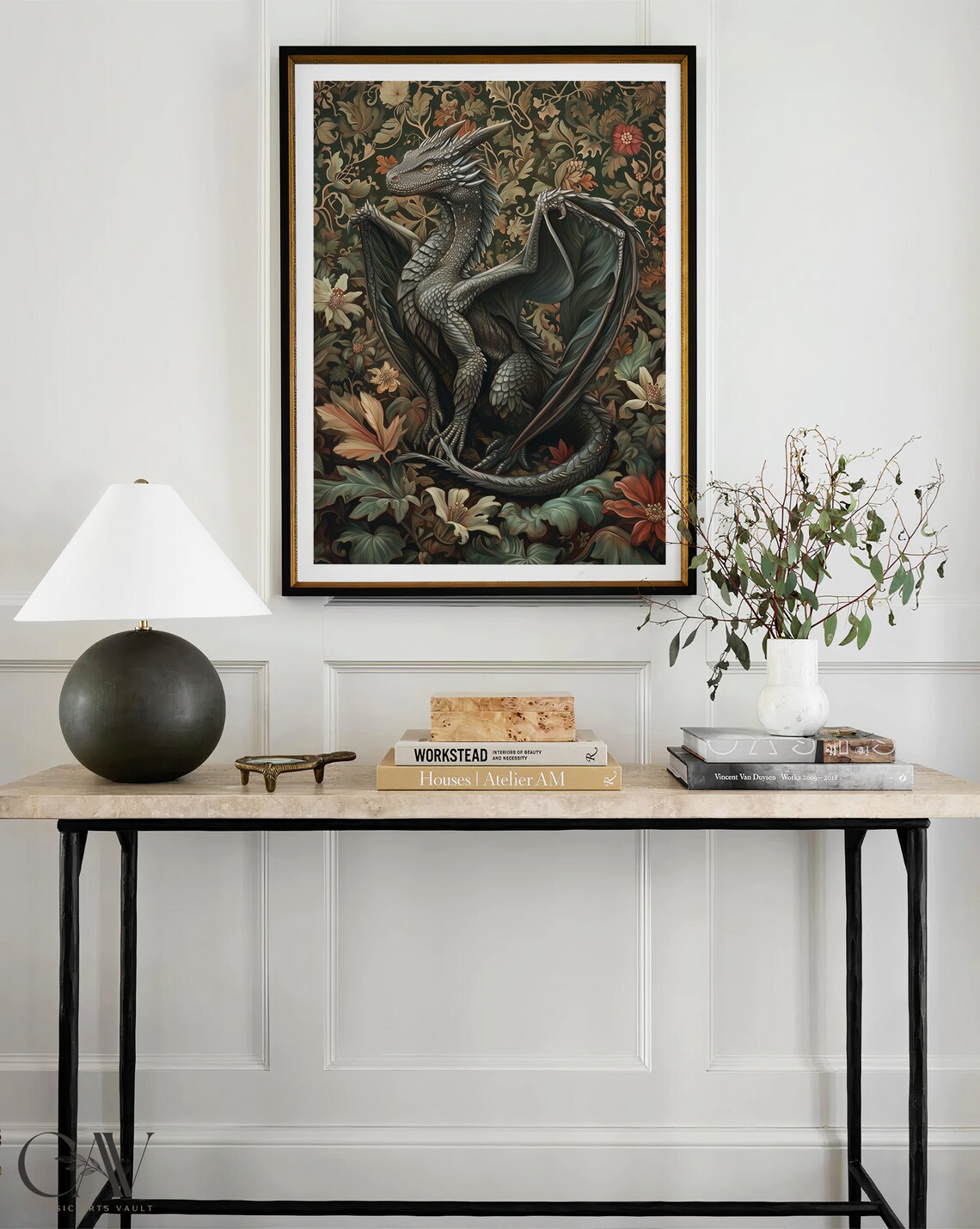 Dragon in Floral Botanical Garden Fantasy Art Illustration Poster - Image 3