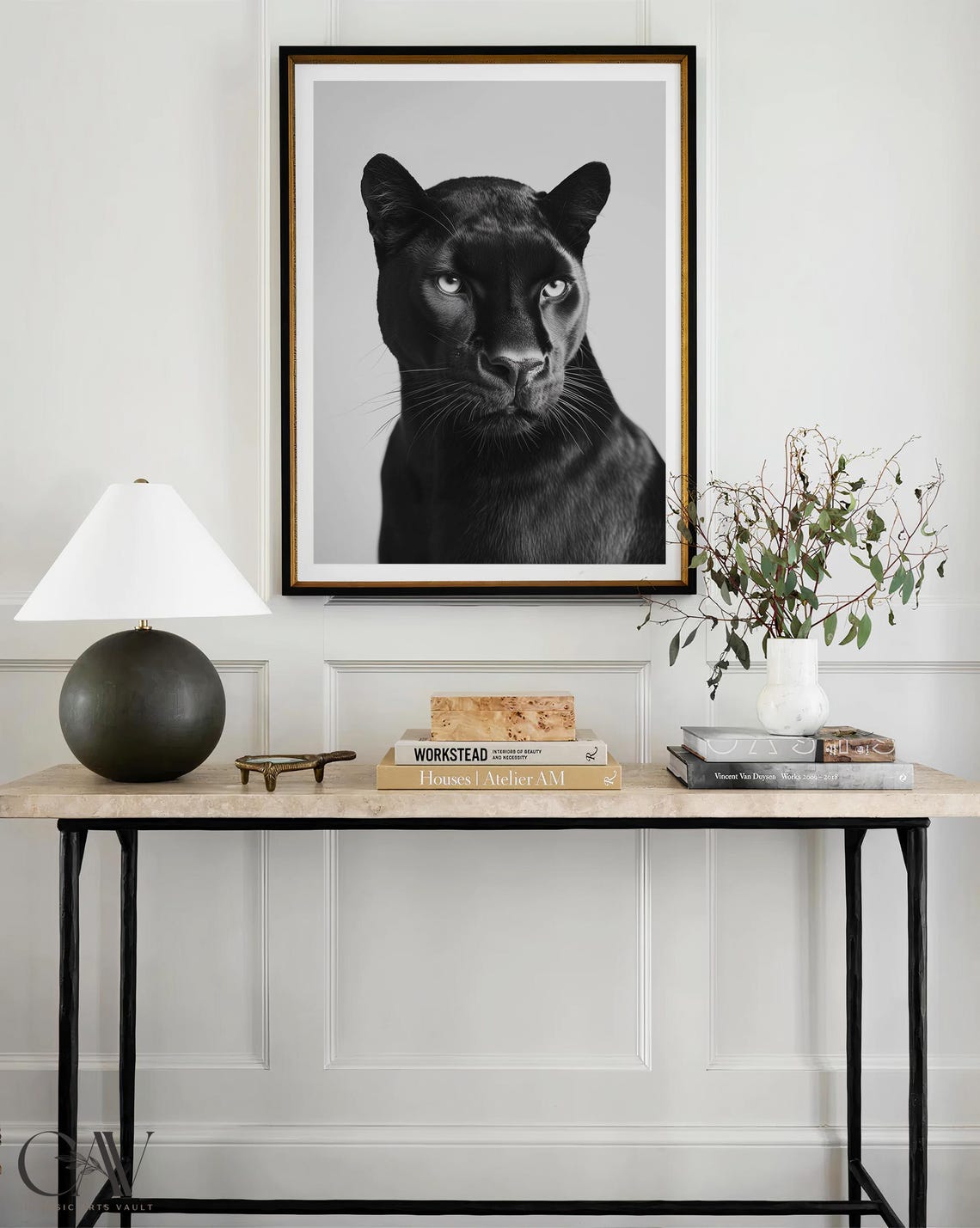 Black Panther Front View Close Up Black and White Photo Poster - Image 3