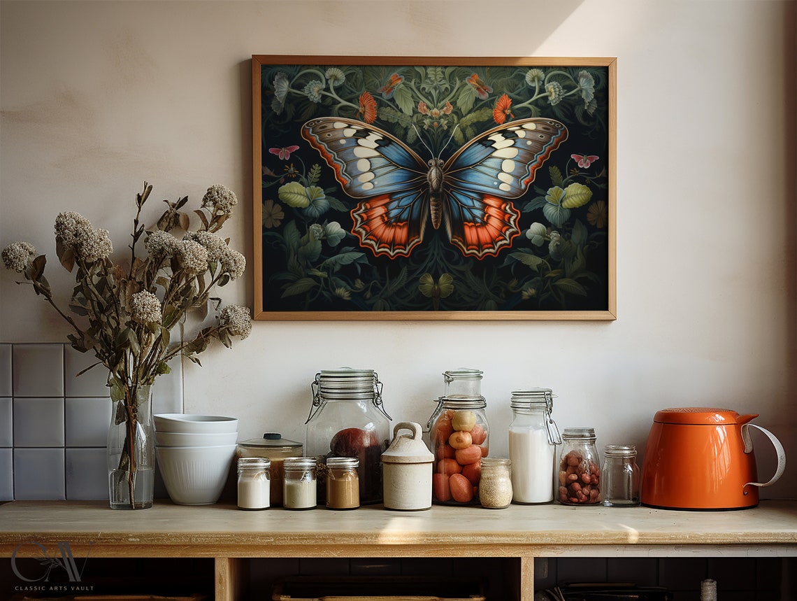 Butterfly Botanical Floral Art Dark Vintage Wall Decor Poster - Image 4