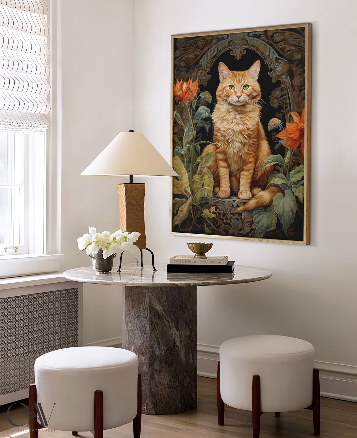 William Morris-Inspired Orange Cat Autumn Art Print - Image 4