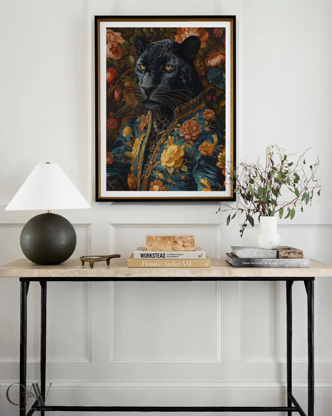 Black Panther Renaissance Portrait Floral Brocade Animal Poster - Image 4