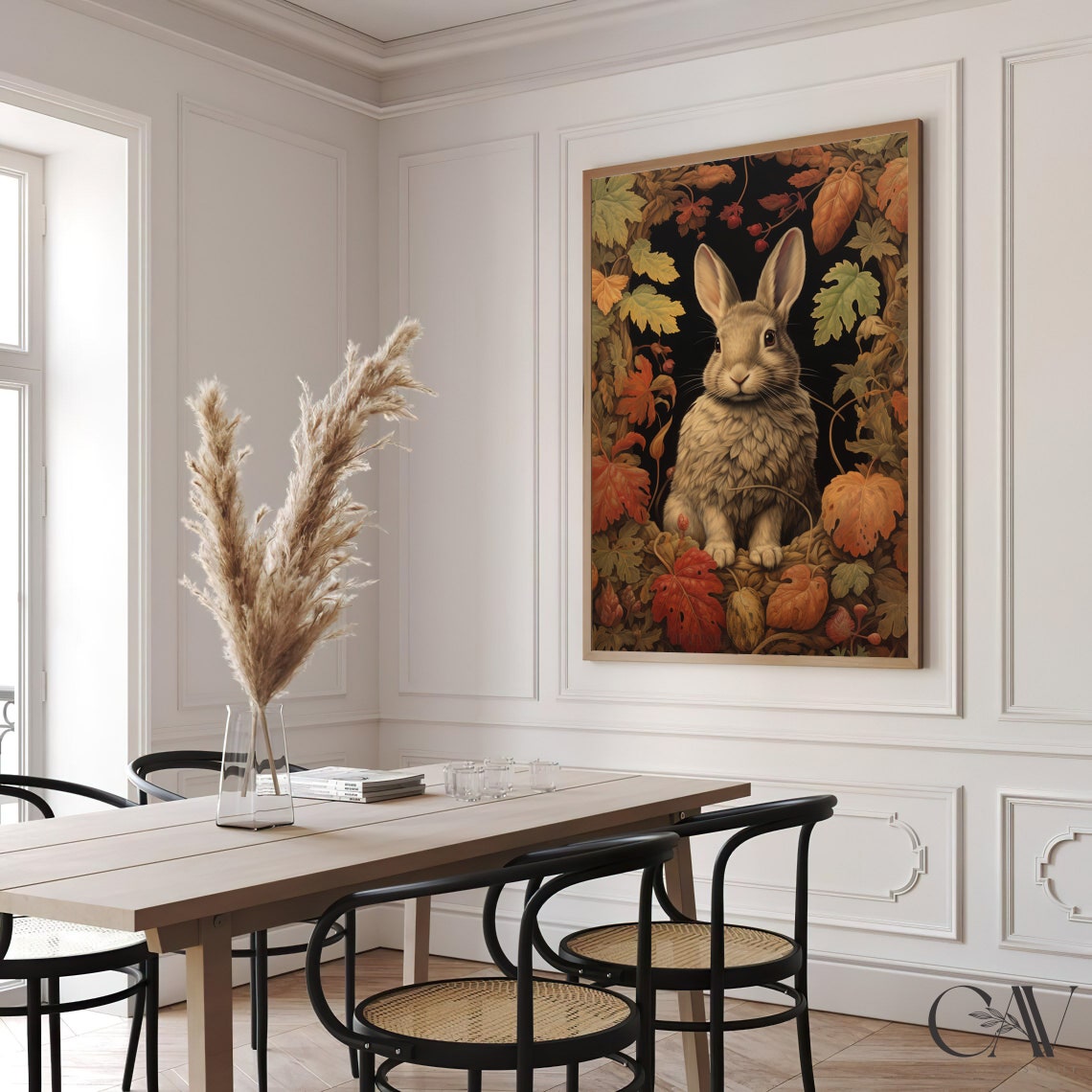 Soft Rabbit in Autumn Leaves Wreath Dark Fall Botanical Poster - Image 2