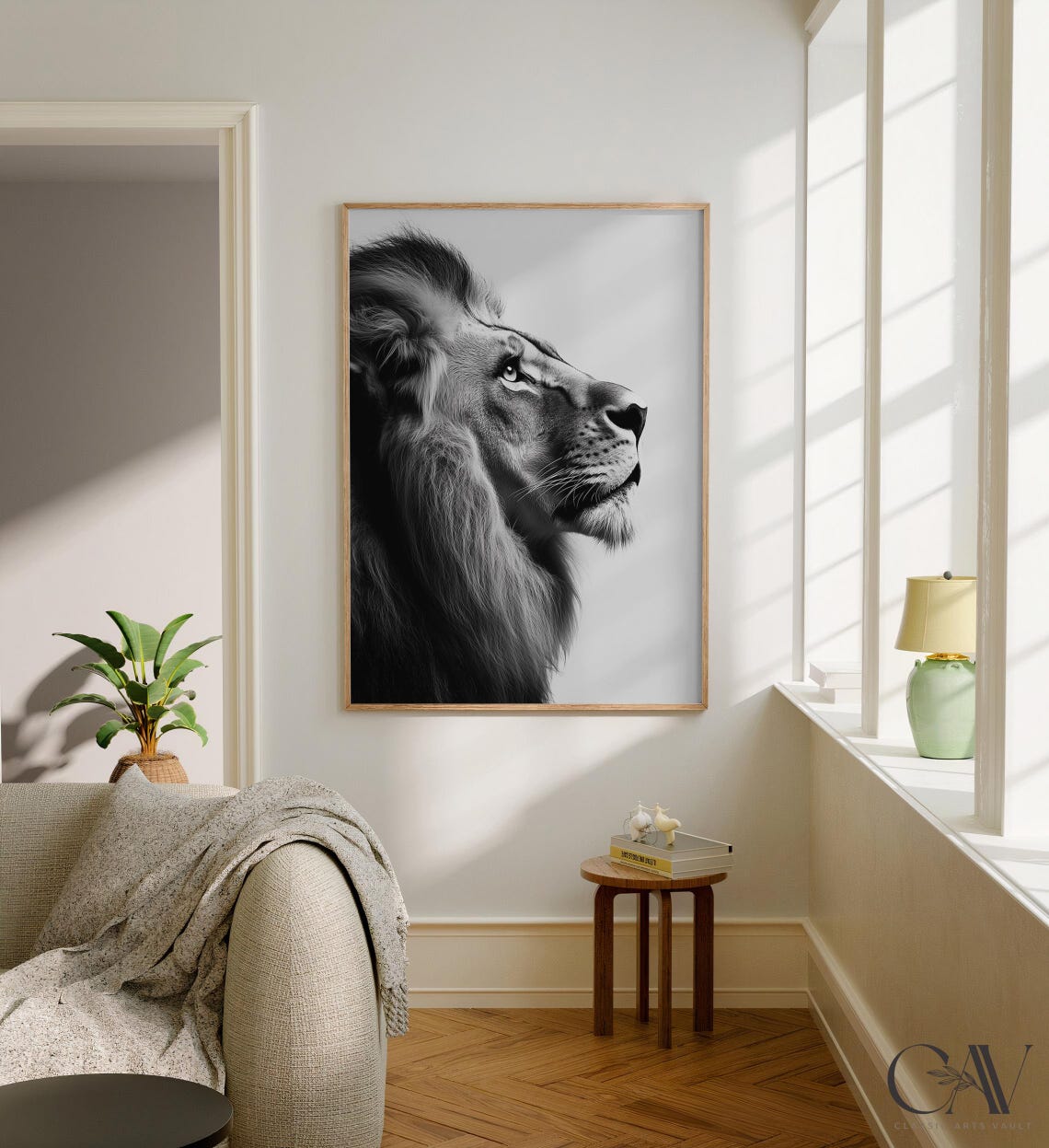 Lion Profile Black and White Photography Portrait Animal Wall Art - Image 2