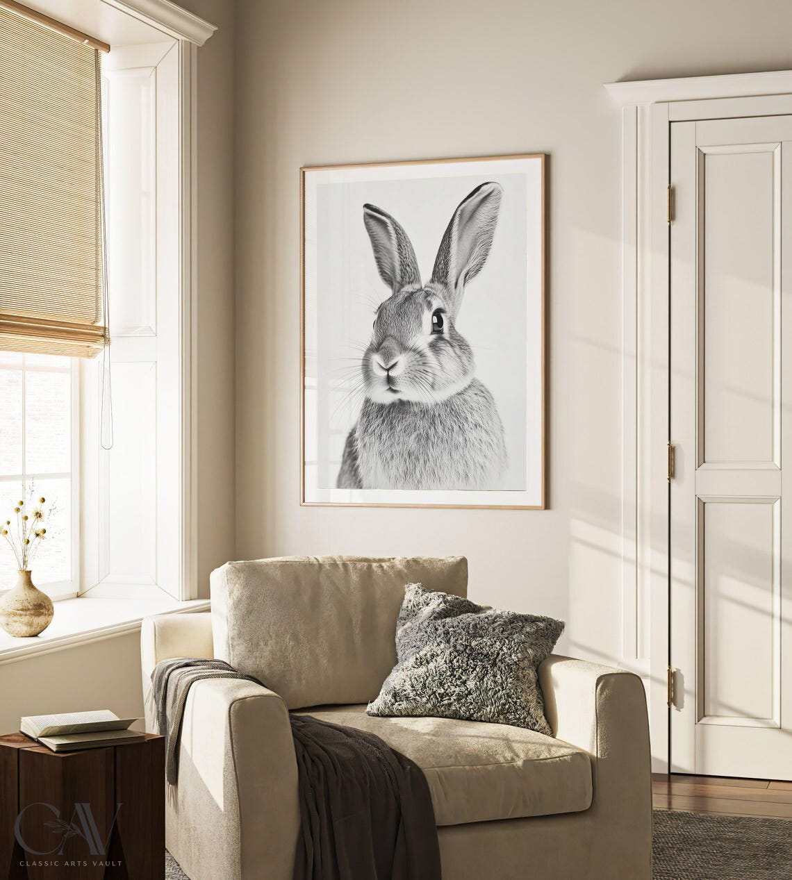 Black and White Rabbit Portrait Front View Bunny Photography Poster - Image 3