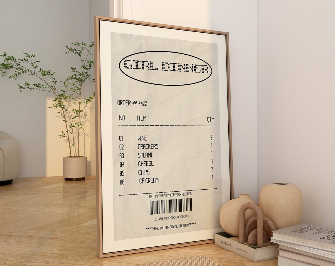 Girl Dinner Guest Check Receipt Trendy Retro Kitchen Decor Poster