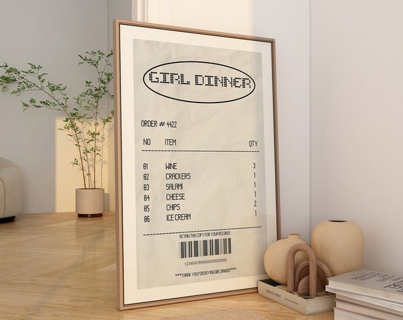 Girl Dinner Guest Check Receipt Trendy Retro Kitchen Decor Poster