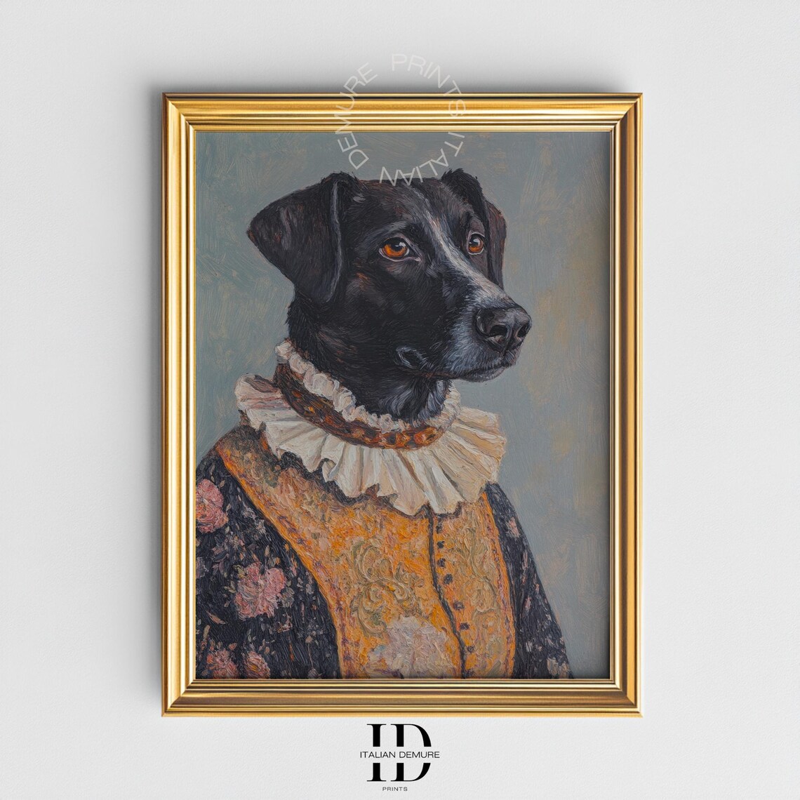 Black Dog in Renaissance Costume Oil Portrait Funny Pet Poster